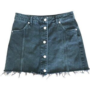 TopShop‎ Moto Women's Y2K Black Denim Raw Hem Button Front Mini Skirt. Size 6